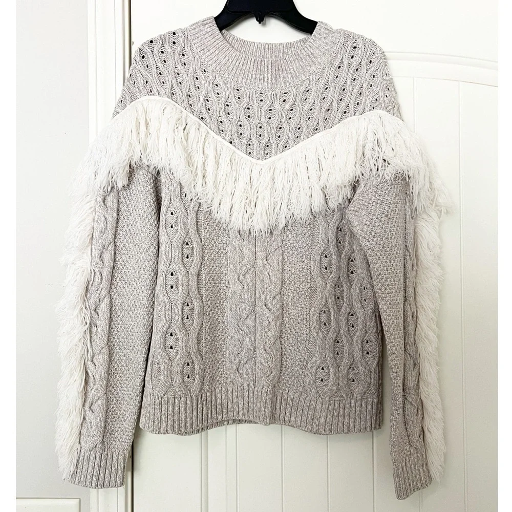 AMUR Ulla Fringe Cable Knit Sweater